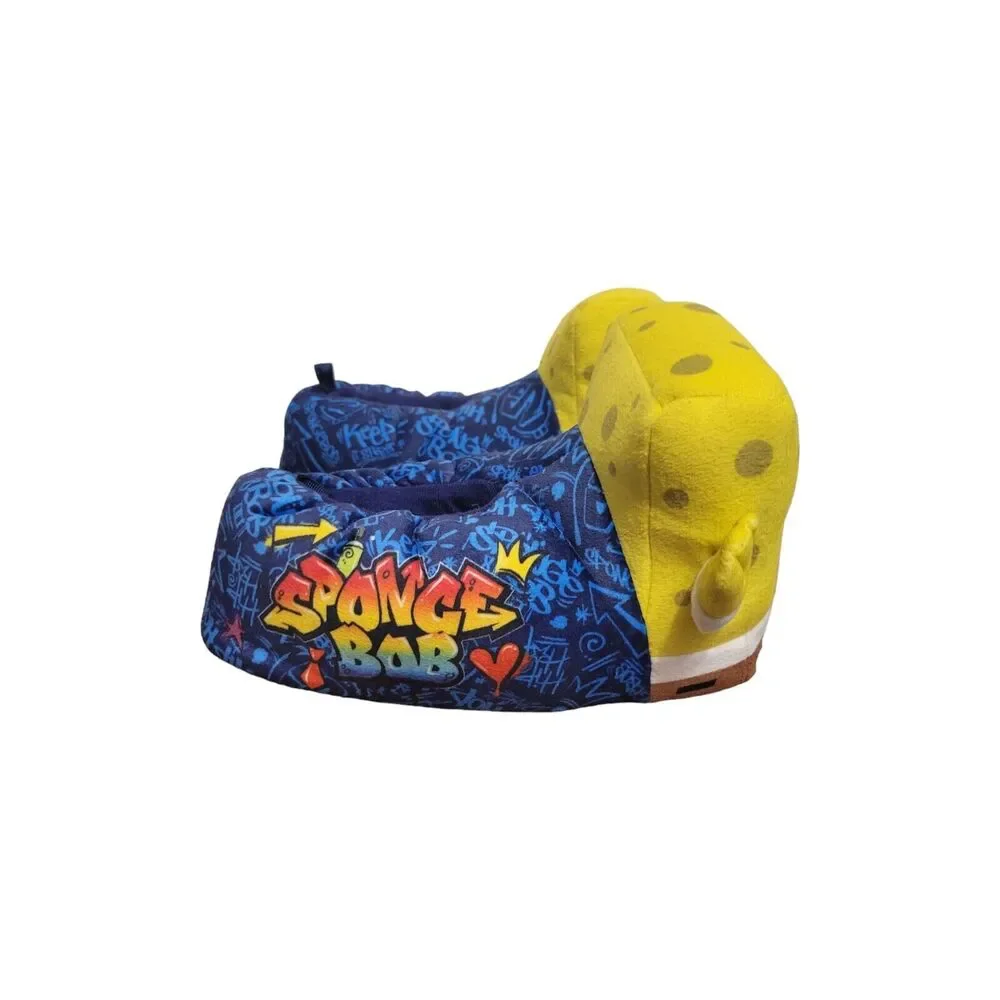 SpongeBob Slippers Kids Unisex 2/3 Blue Yellow Warm Fun Cartoon